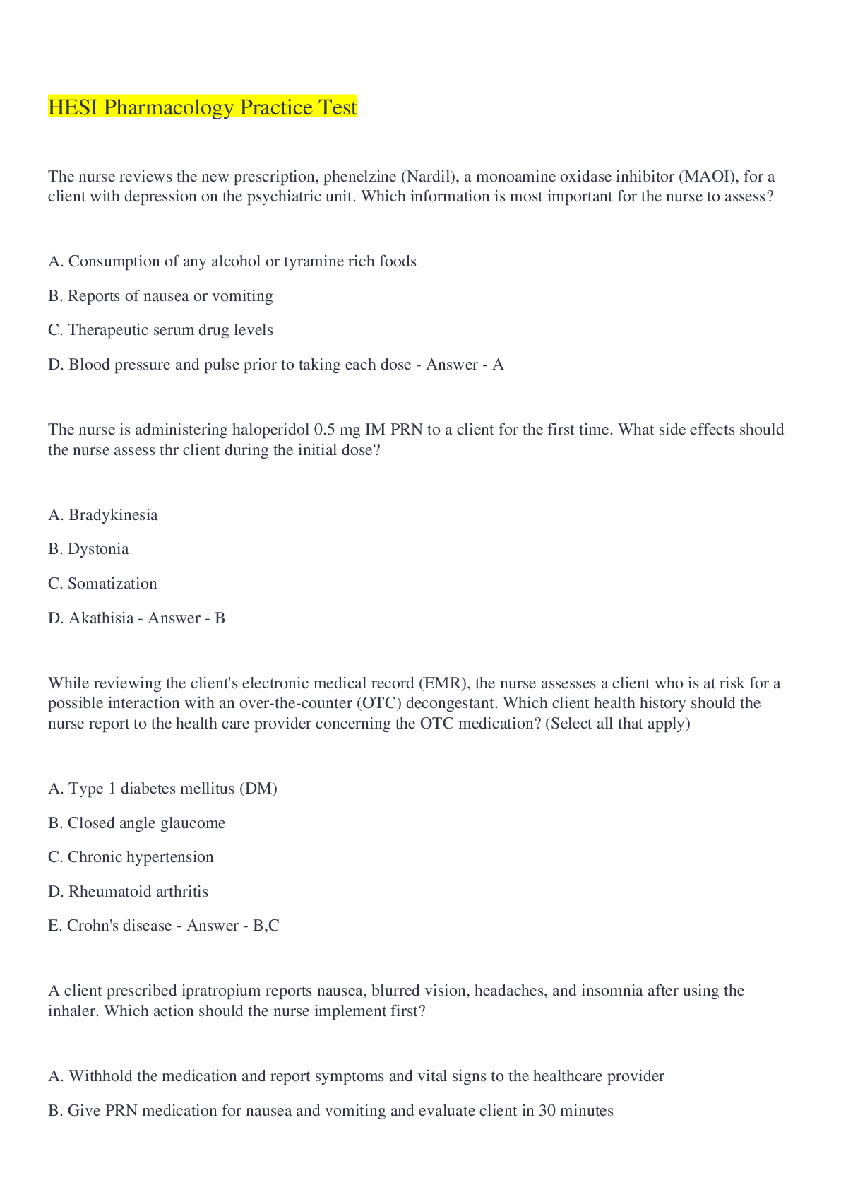 Preview image for HESI RN Pharmacology Practice Test/ Latest 2022/ Questions & Answers
